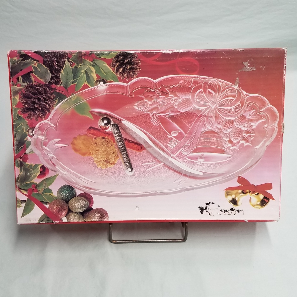 NWT Mikasa Crystal Relish Dish Holiday Bells